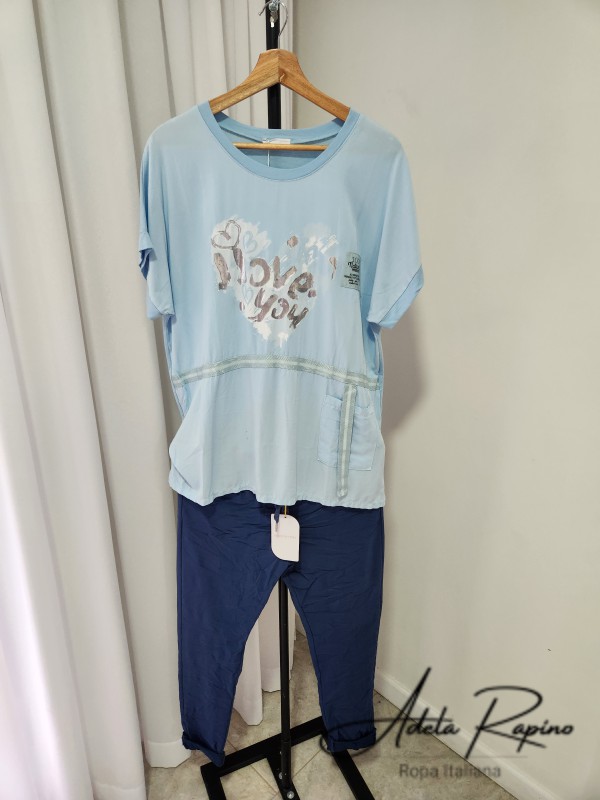 Babucha basica + Remera larga con Corazones de letras Plateadas