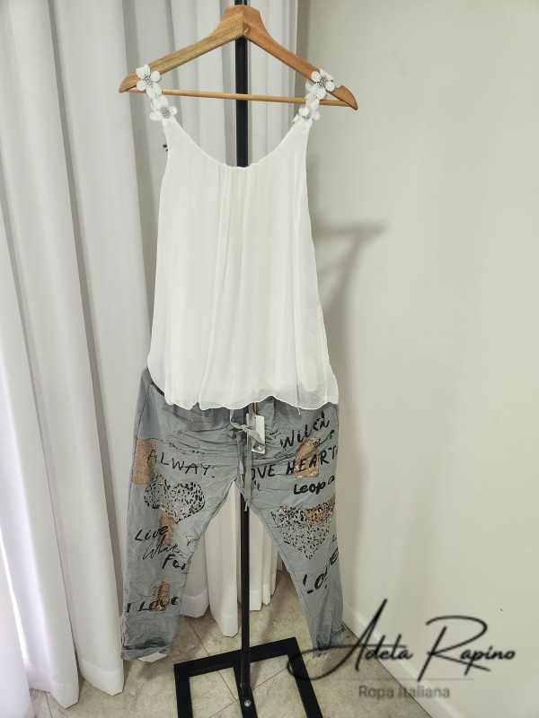 Babucha con detalles al frente + Musculosa de Gaza con breteles Florcitas